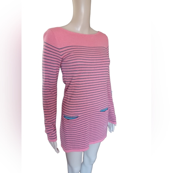 Boden Women's Long Sleeved Top Boat Neck Pink Striped Stretchy Pockets Size 2 - Picture 8 of 10